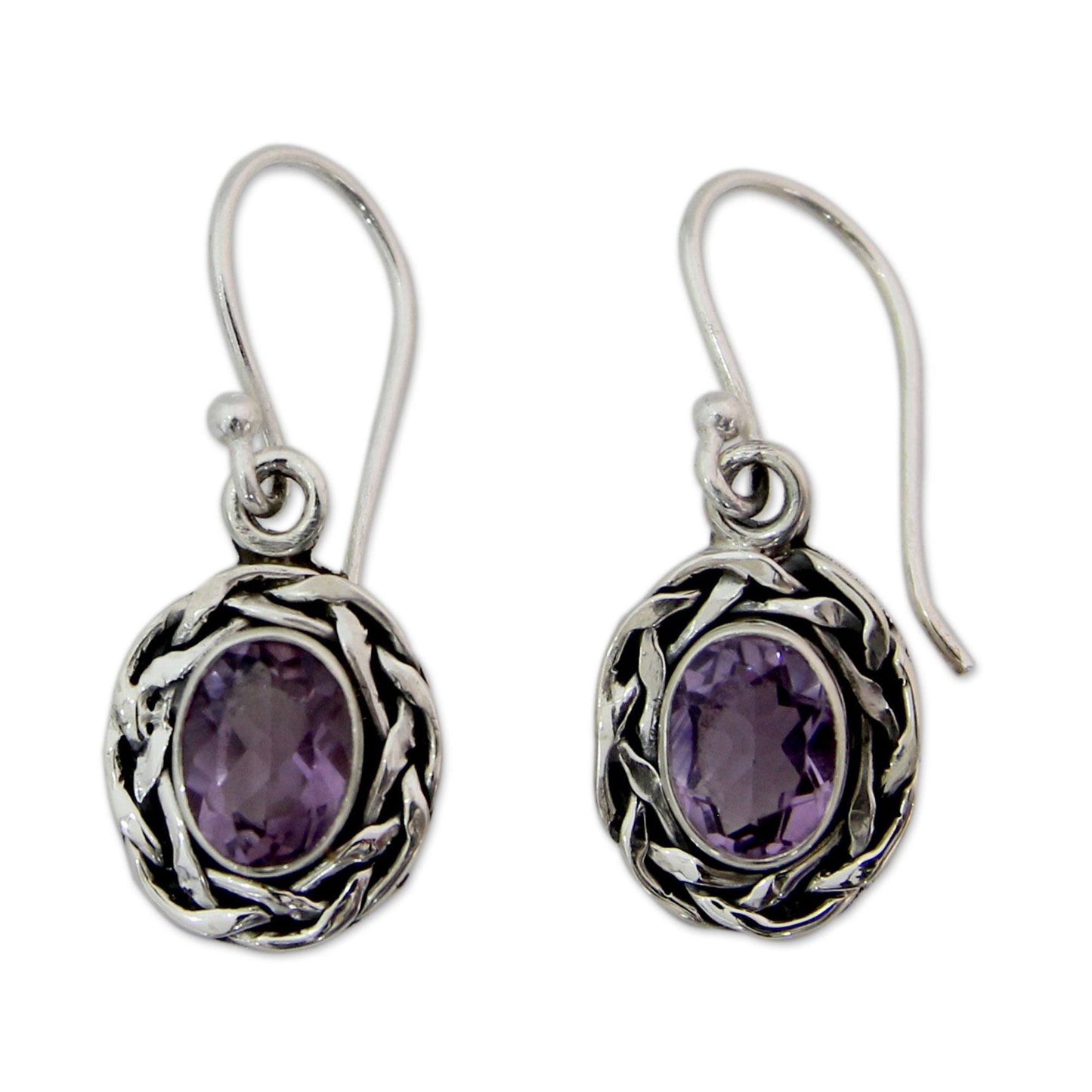 Woven Sterling Silver & Amethyst Drop Earrings