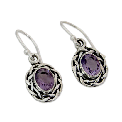 Woven Sterling Silver & Amethyst Drop Earrings