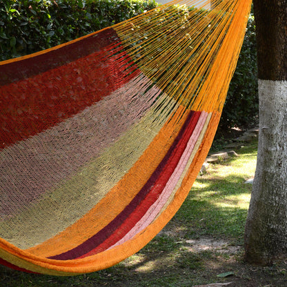 Tropical Paradise Mexican Cotton Double Hammock in Burgundy Pink and Yellow