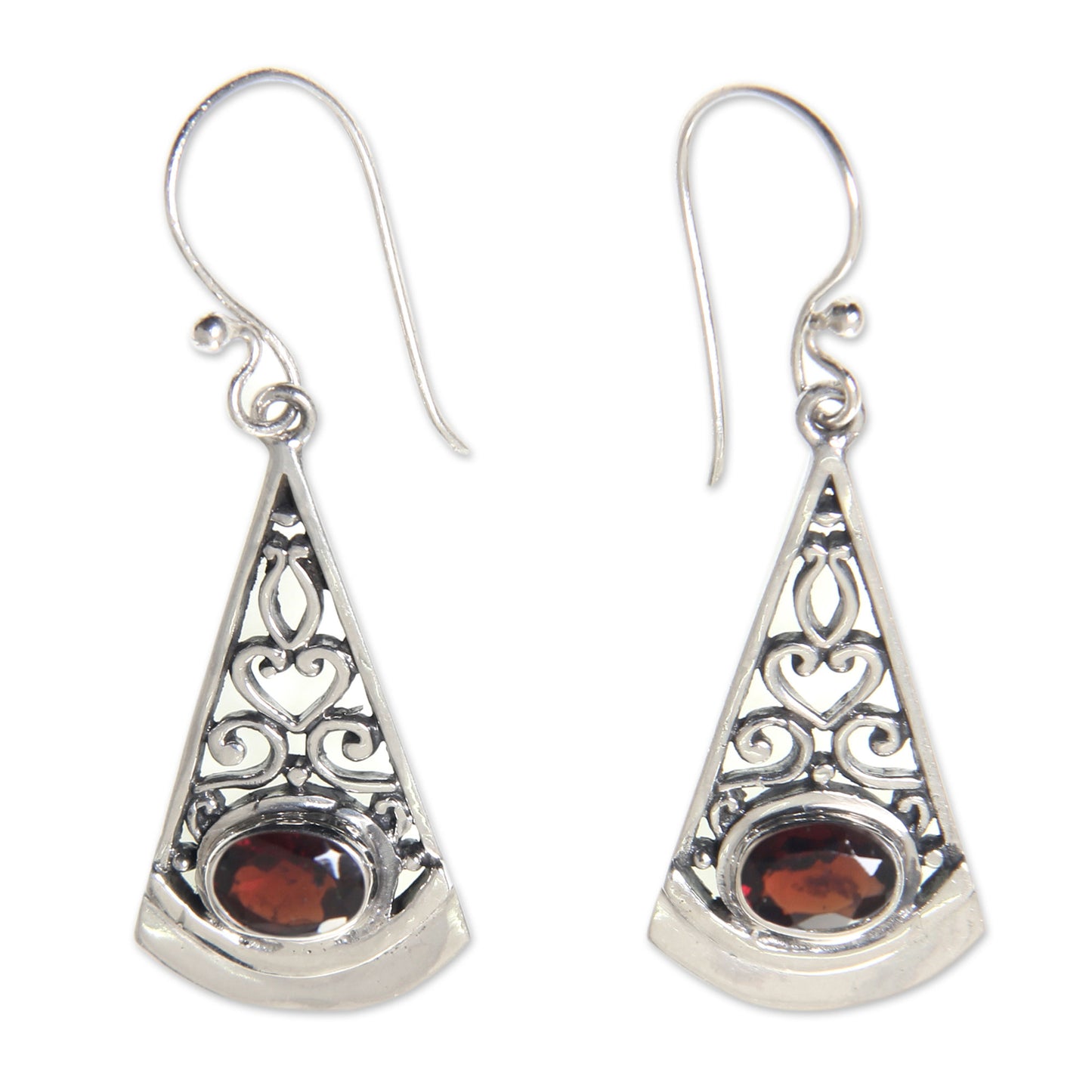 Mount Agung Crimson Natural Garnet Dangle Earrings in 925 Sterling Silver