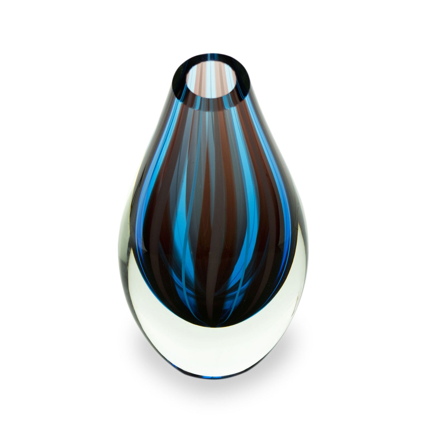 Mystic Blue and Red Murano Inspired Handblown Art Glass Vase