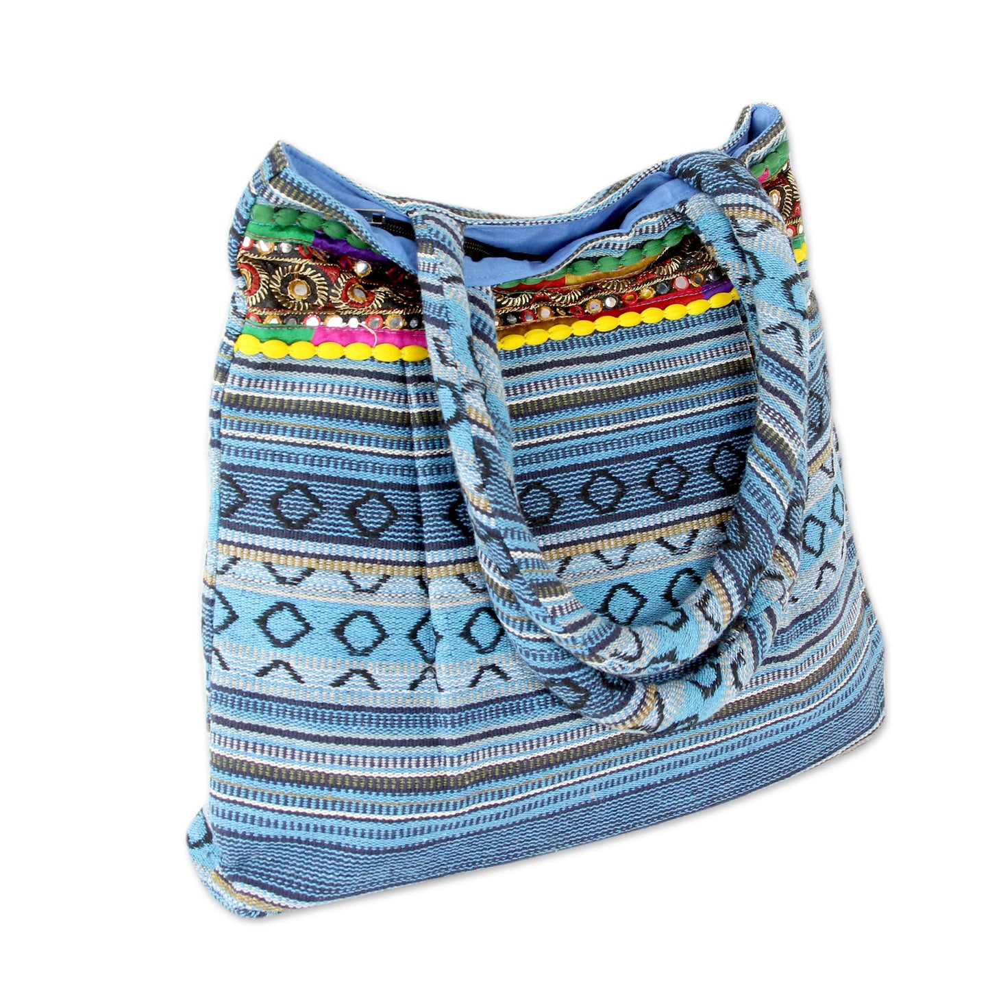 Sky Blue Gujarat Glam Hand Loomed Sky Blue Cotton Handbag with Sequins