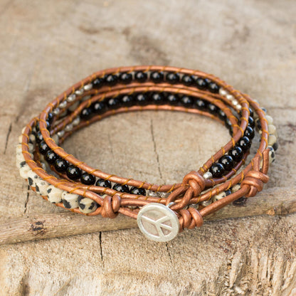 Hill Tribe Peace Onyx and Jasper Wrap Bracelet with Hill Tribe Silver