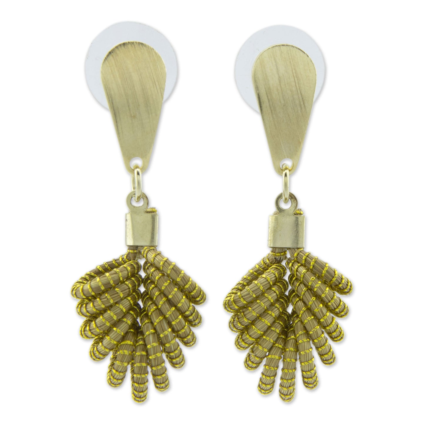 Amazon Leaf Brazilian Golden Grass Dangle Earrings with 18k Gold