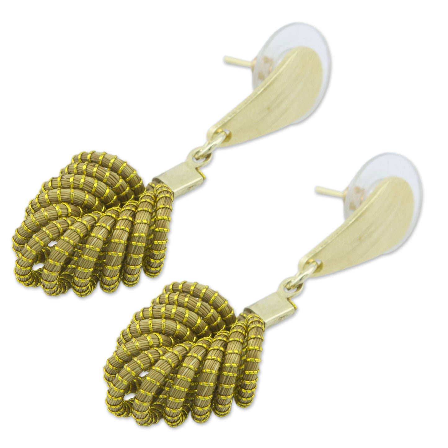 Amazon Leaf Brazilian Golden Grass Dangle Earrings with 18k Gold