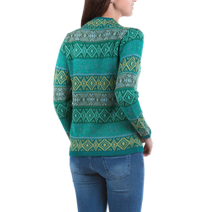 Green Andean Countryside Alpaca Cardigan