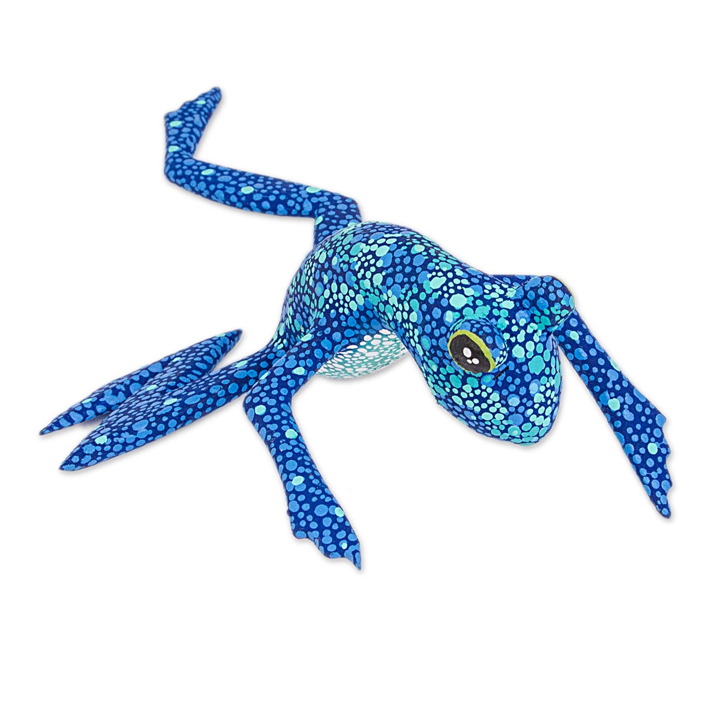 Blue Oaxaca Frog Alebrije Style Frog Figurine Wood Sculpture Crafted by Hand