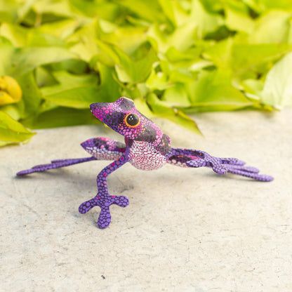 Purple Dancing Frog Purple Hand Crafted Alebrije Style Frog Figurine Sculpture