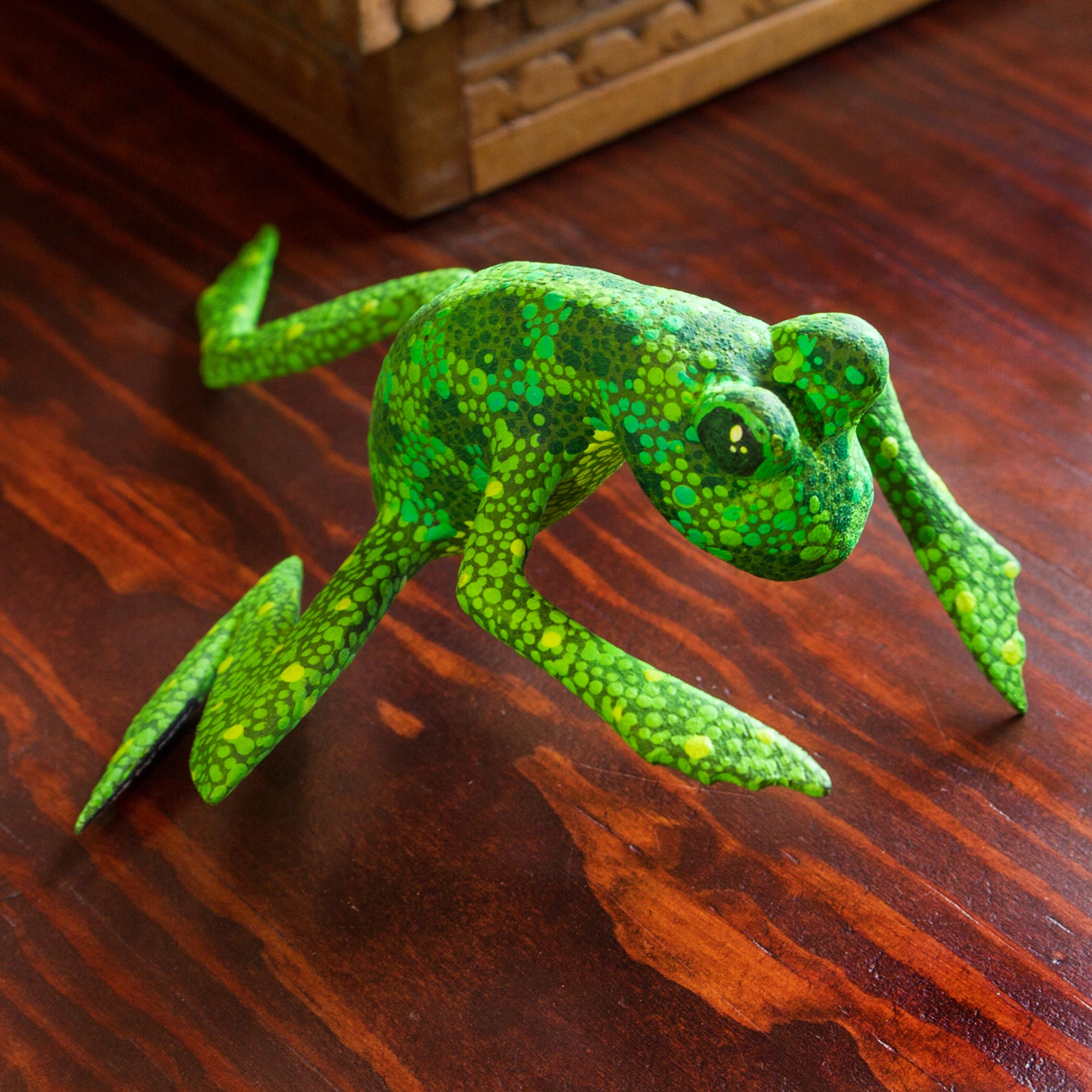 NOVICA Green Oaxaca Frog Green Alebrije Wood Frog Sculpture Painted by ...