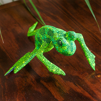 Green Oaxaca Frog Green Alebrije Wood Frog Sculpture Painted by Hand