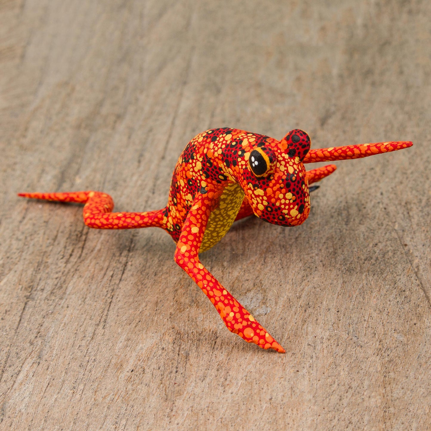 Orange Oaxaca Frog Red Orange Alebrije Style Frog Sculpture Crafted by Hand