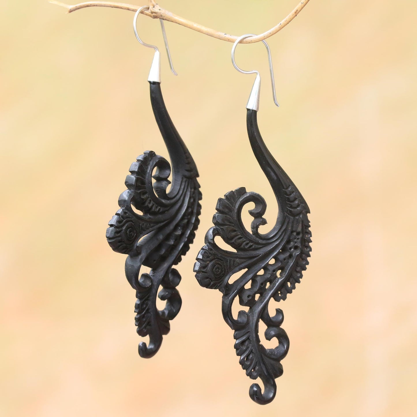 Black Fern Silver Dangle Earrings