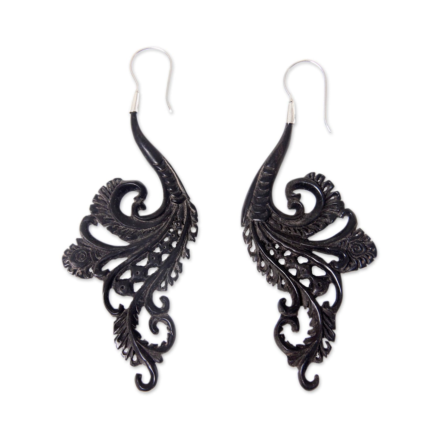 Black Fern Silver Dangle Earrings