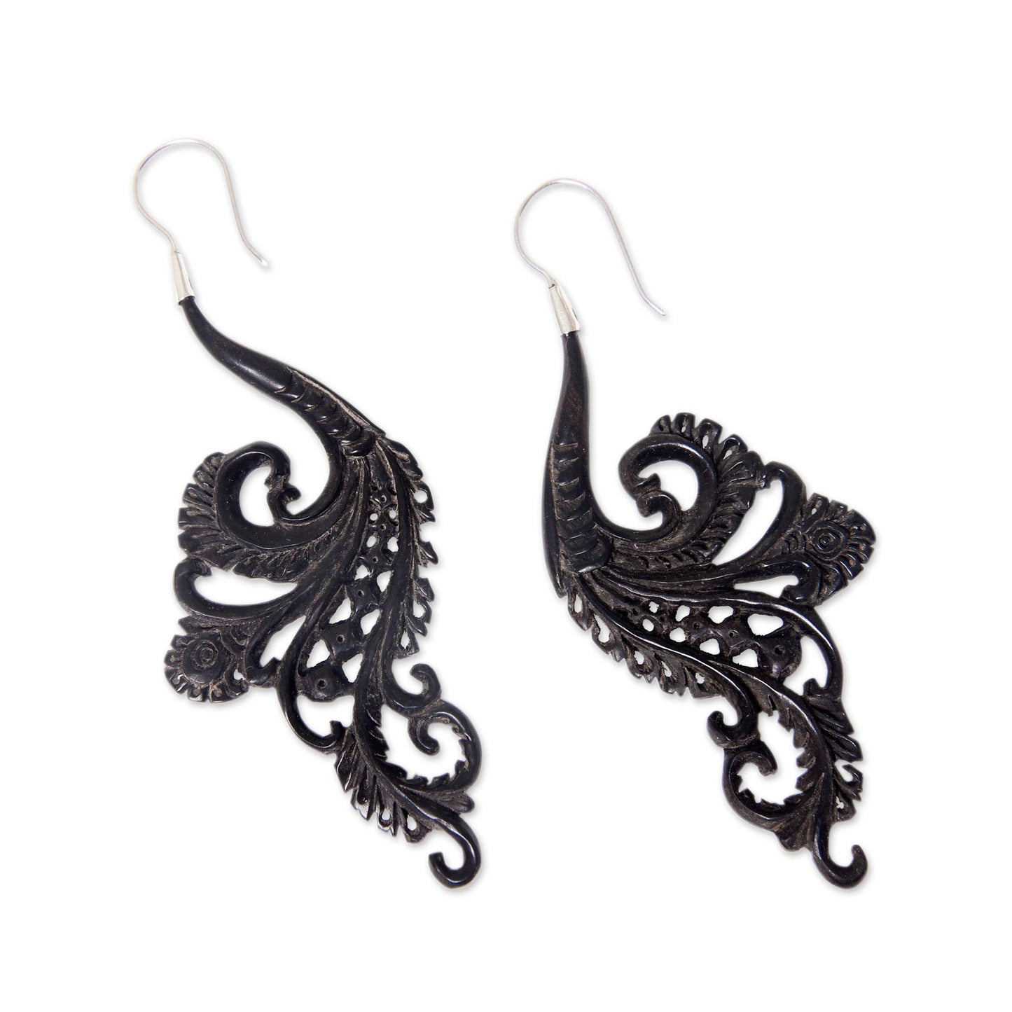 Black Fern Silver Dangle Earrings