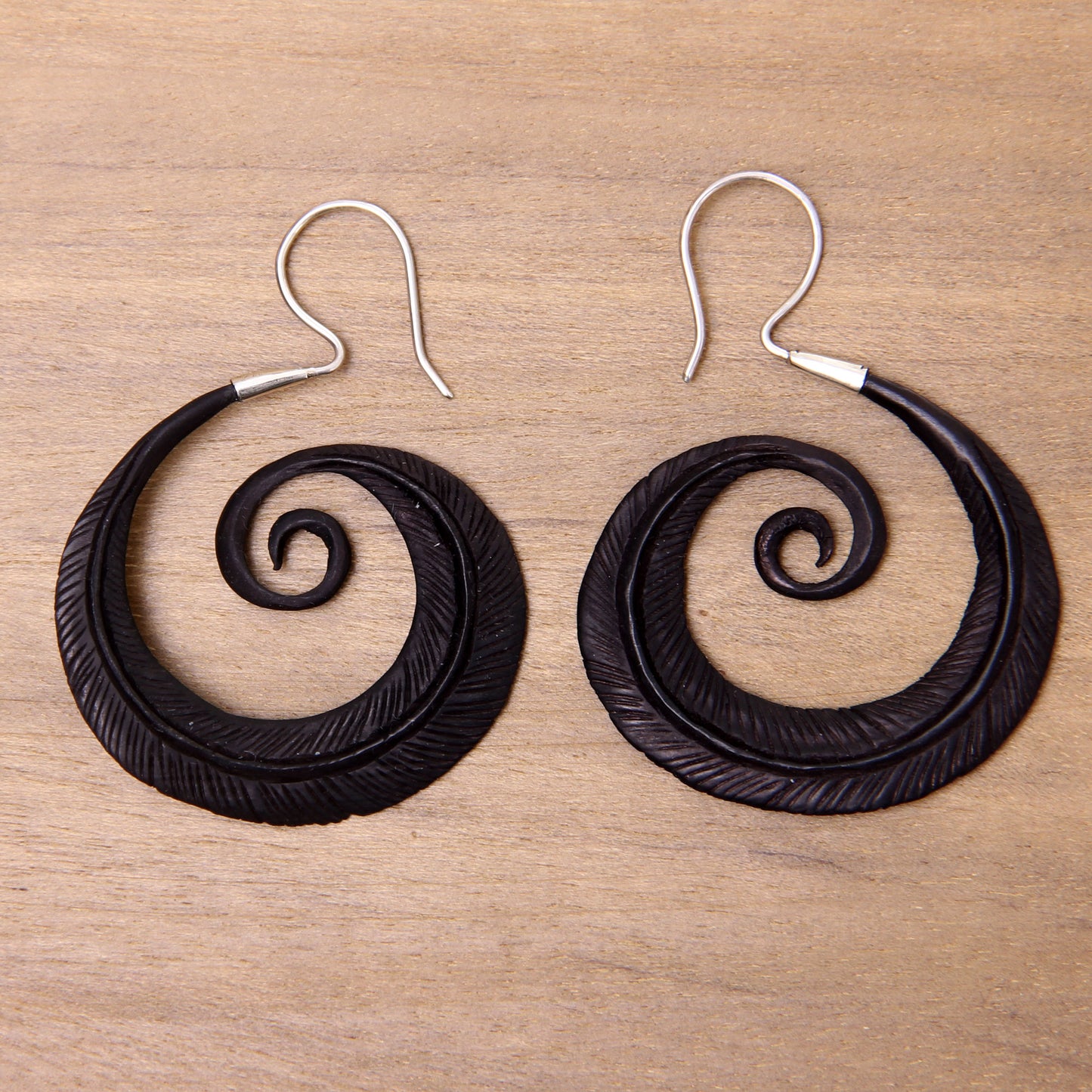 Feather Spiral Sterling Silver Dangle Earrings