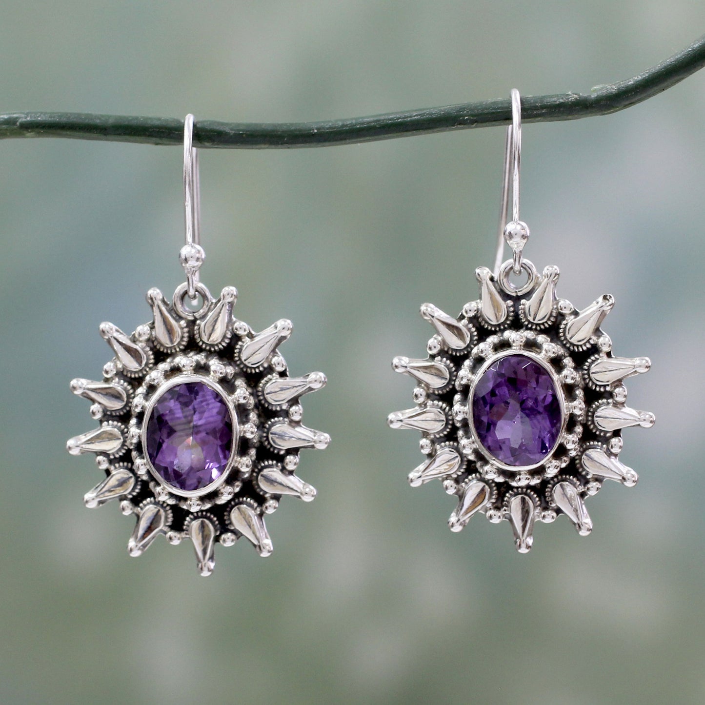 Eternal Radiance Amethyst and Silver Artisan Crafted 6 Carat Earrings