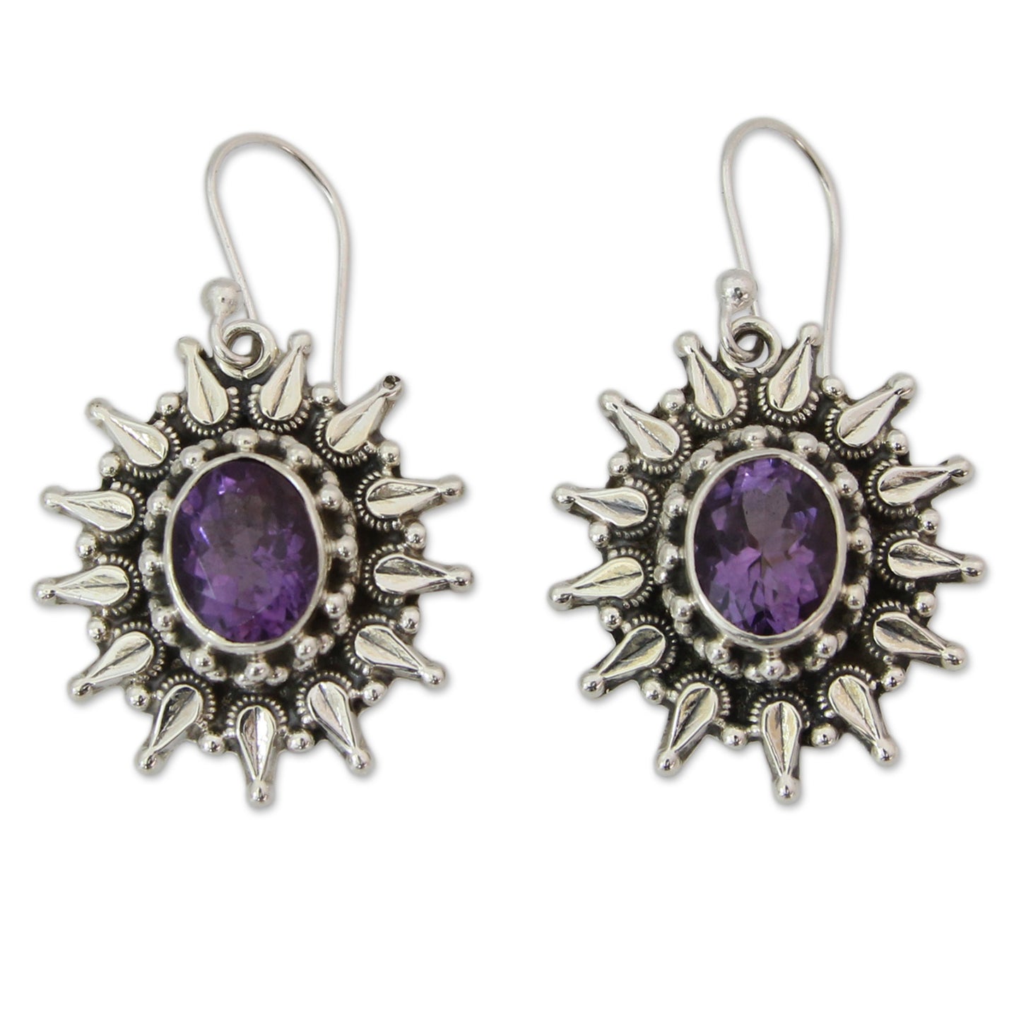 Eternal Radiance Amethyst and Silver Artisan Crafted 6 Carat Earrings