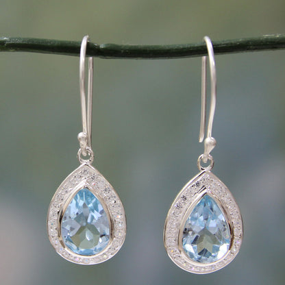 Azure Dewdrop Sterling Silver and 3 ct Blue Topaz Dangle Earrings