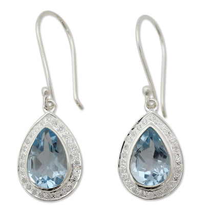 Azure Dewdrop Sterling Silver and 3 ct Blue Topaz Dangle Earrings