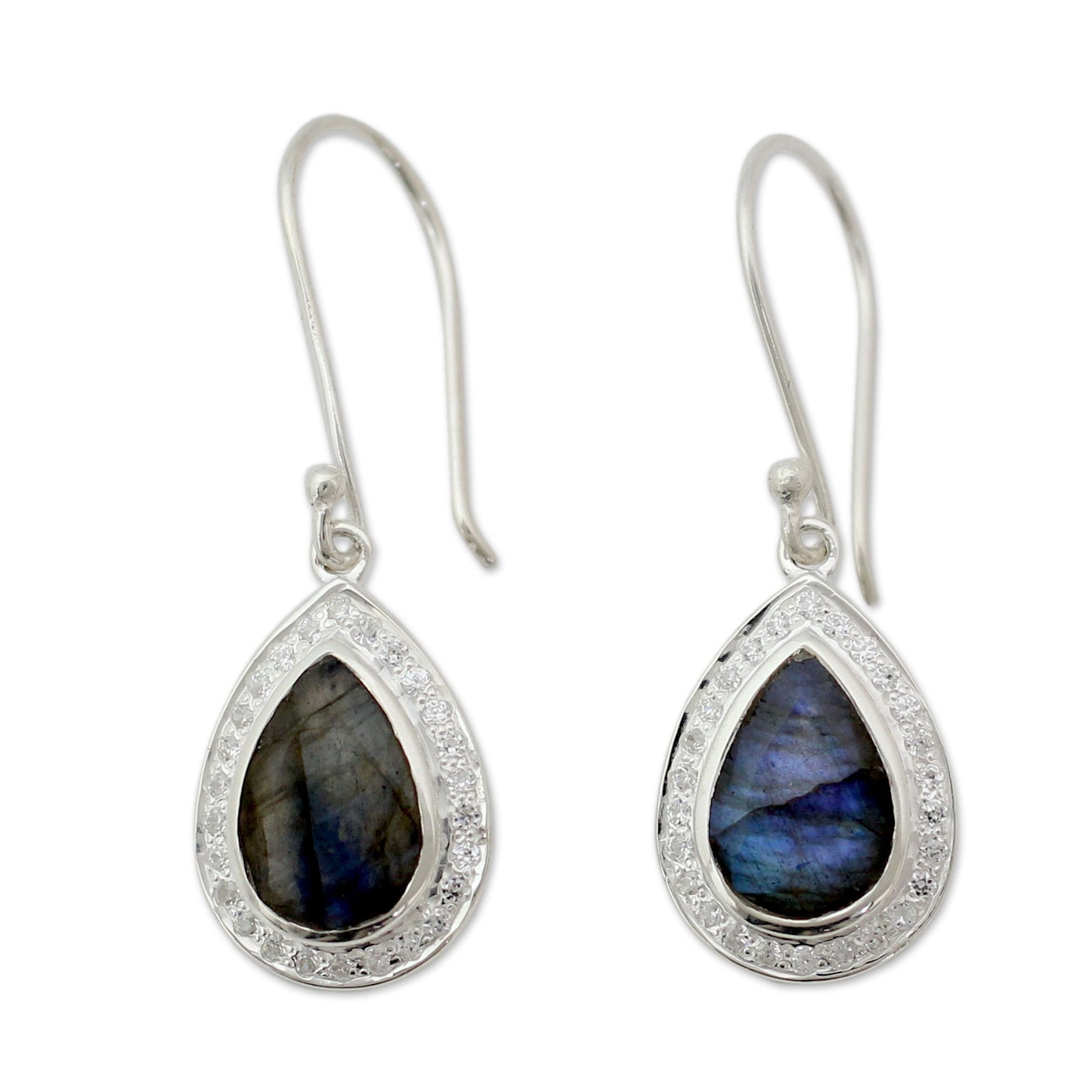 Mystic Dewdrop Modern Sterling Silver Earrings with Labradorite Gemstones