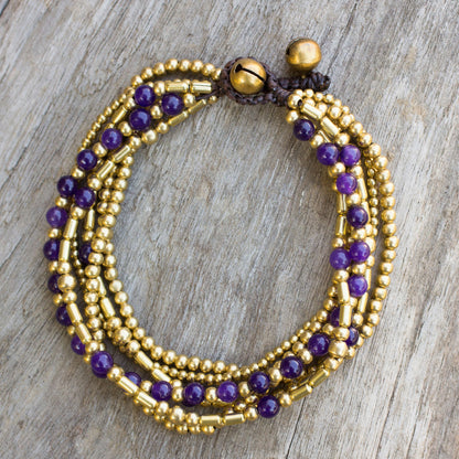 Purple Freedom Purple Quartz and Brass Beaded Hand Crafted Bracelet