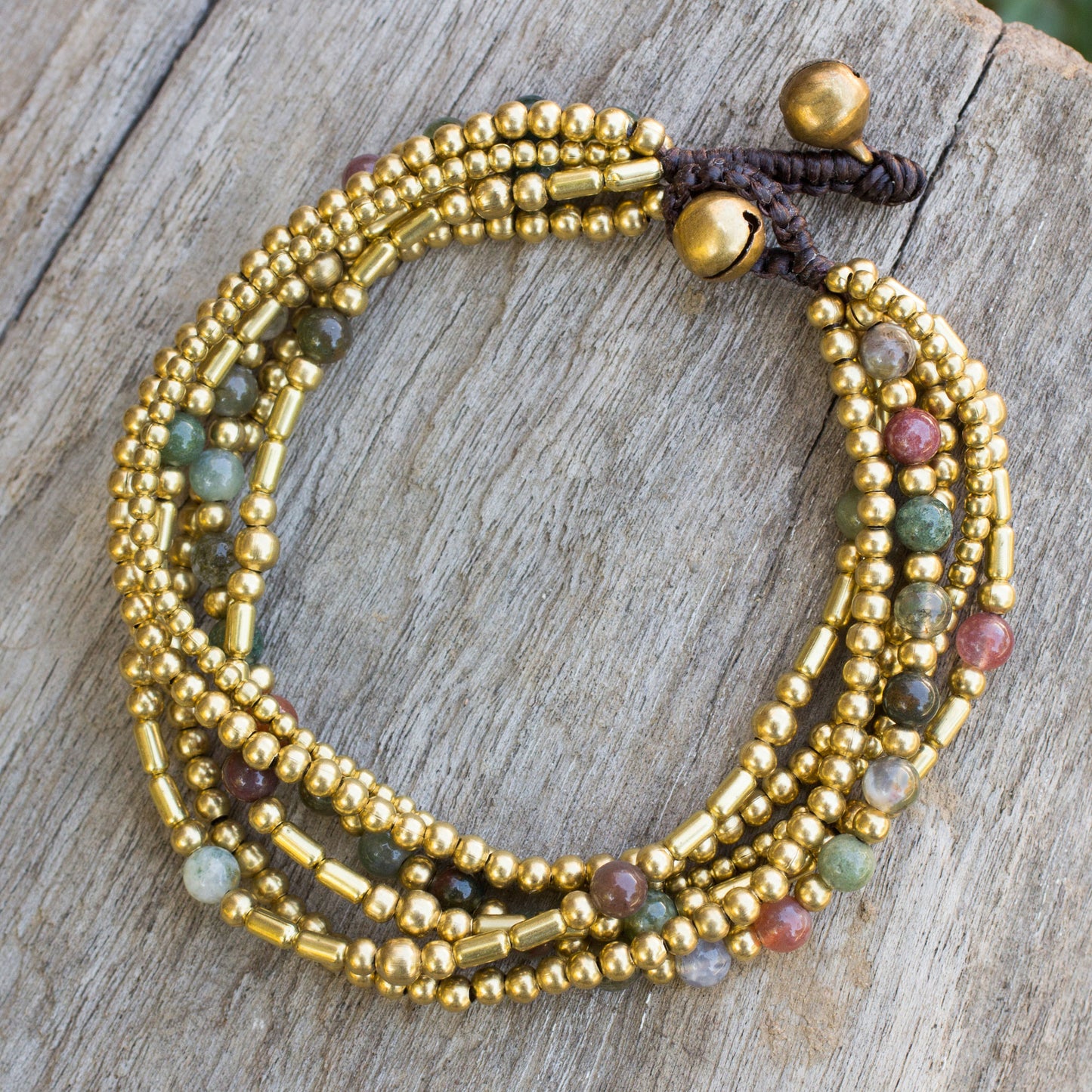 Earth Freedom Brass Beaded Bracelet Crafted by Hand with Agate