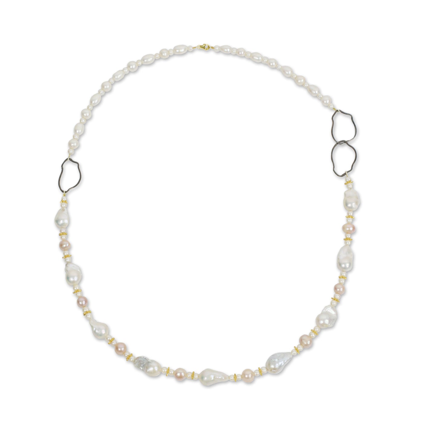 Exotic Muse White Pearl Necklace with Sterling Silver and 24k Gold Plate