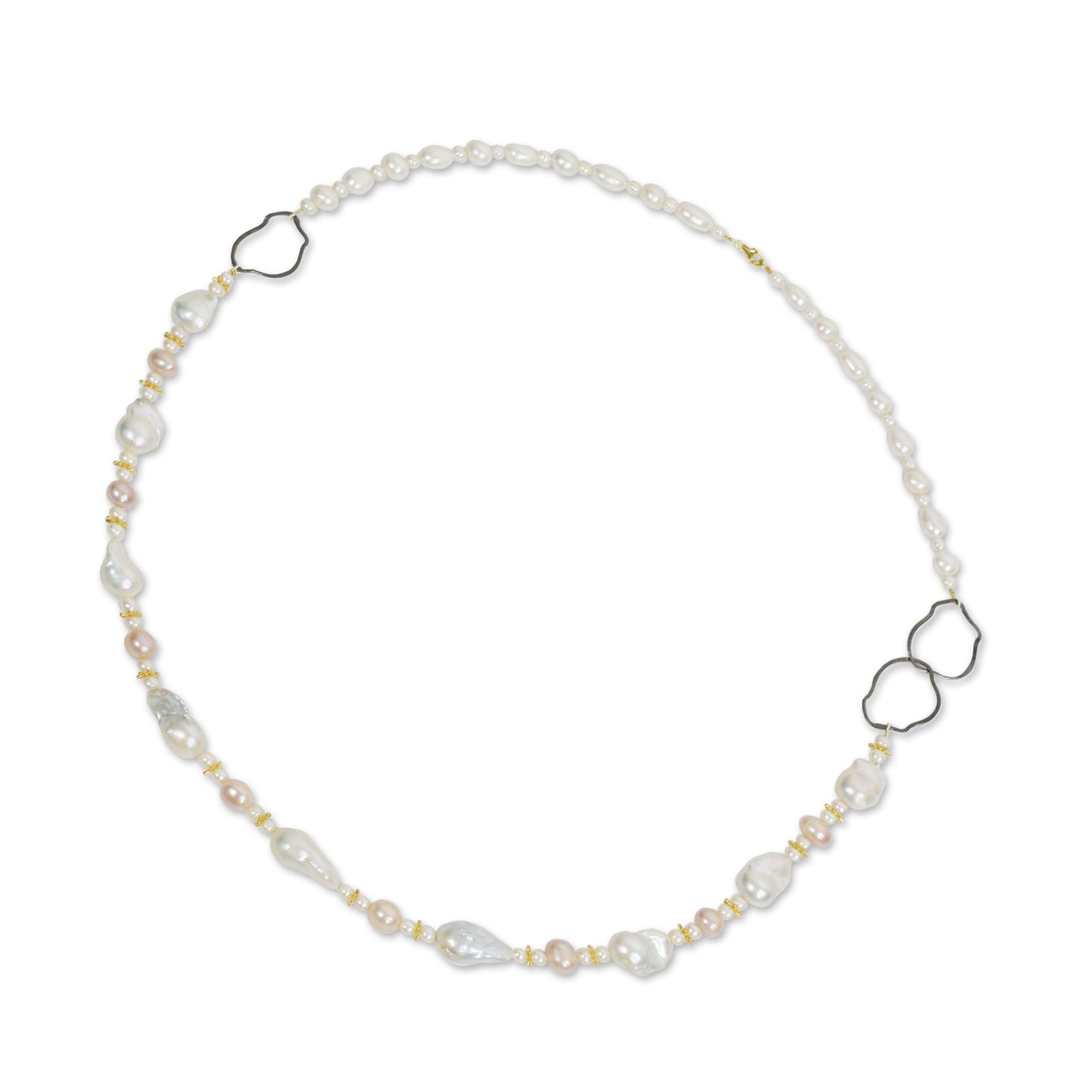 Exotic Muse White Pearl Necklace with Sterling Silver and 24k Gold Plate