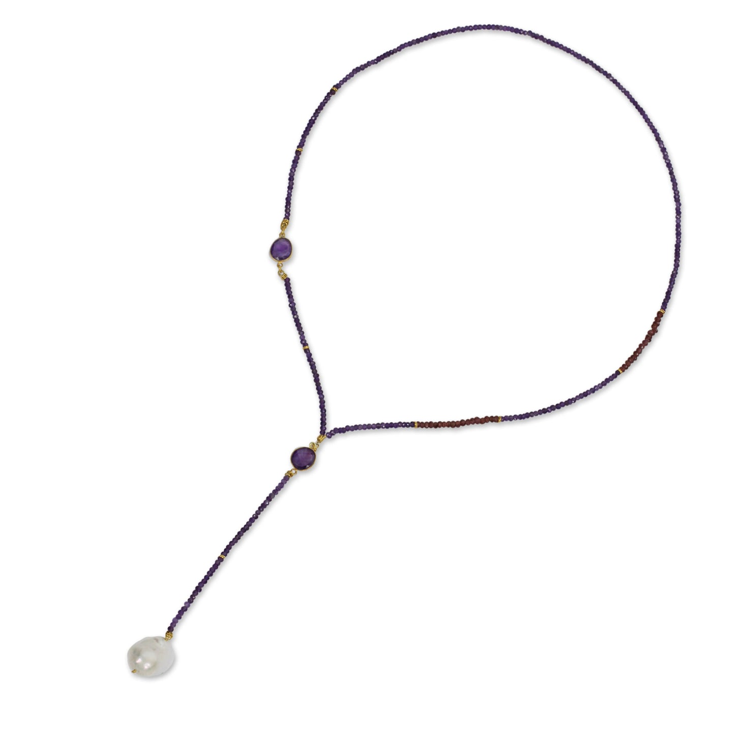 Spellbound Amethyst Garnet and Pearl 27-Inch Long Beaded Necklace