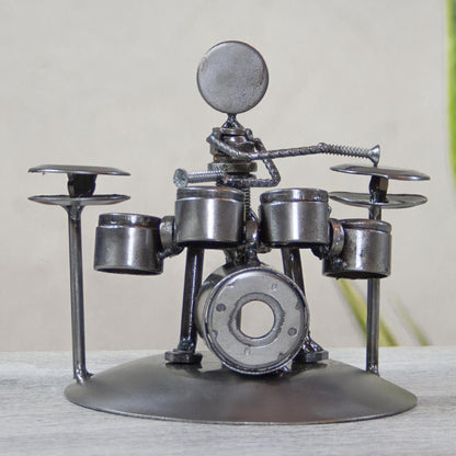 Rustic Drummer Upcycled Auto Parts Musician Statuette