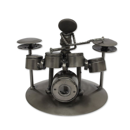 Rustic Drummer Upcycled Auto Parts Musician Statuette