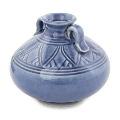 Sawankhalok Sapphire Lotus Dark Blue Classic Thai Celadon Ceramic Vase