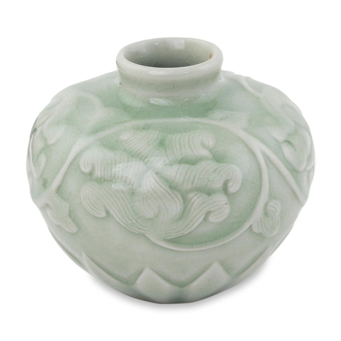 Voluptuous Lotus Thai Hand Crafted Petite Celadon Ceramic Vase