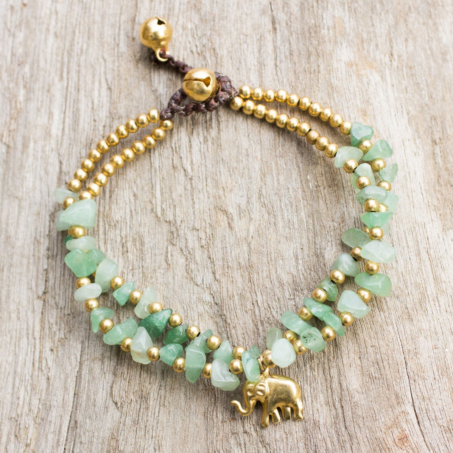 Green Elephant Green Quartz Beaded Elephant Charm Bracelet from Thailand