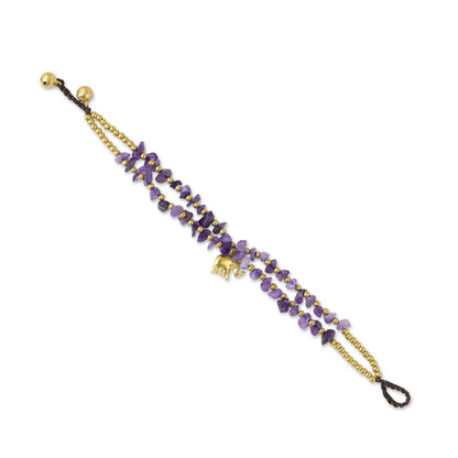 Violet Elephant Quartz Brass Bracelet