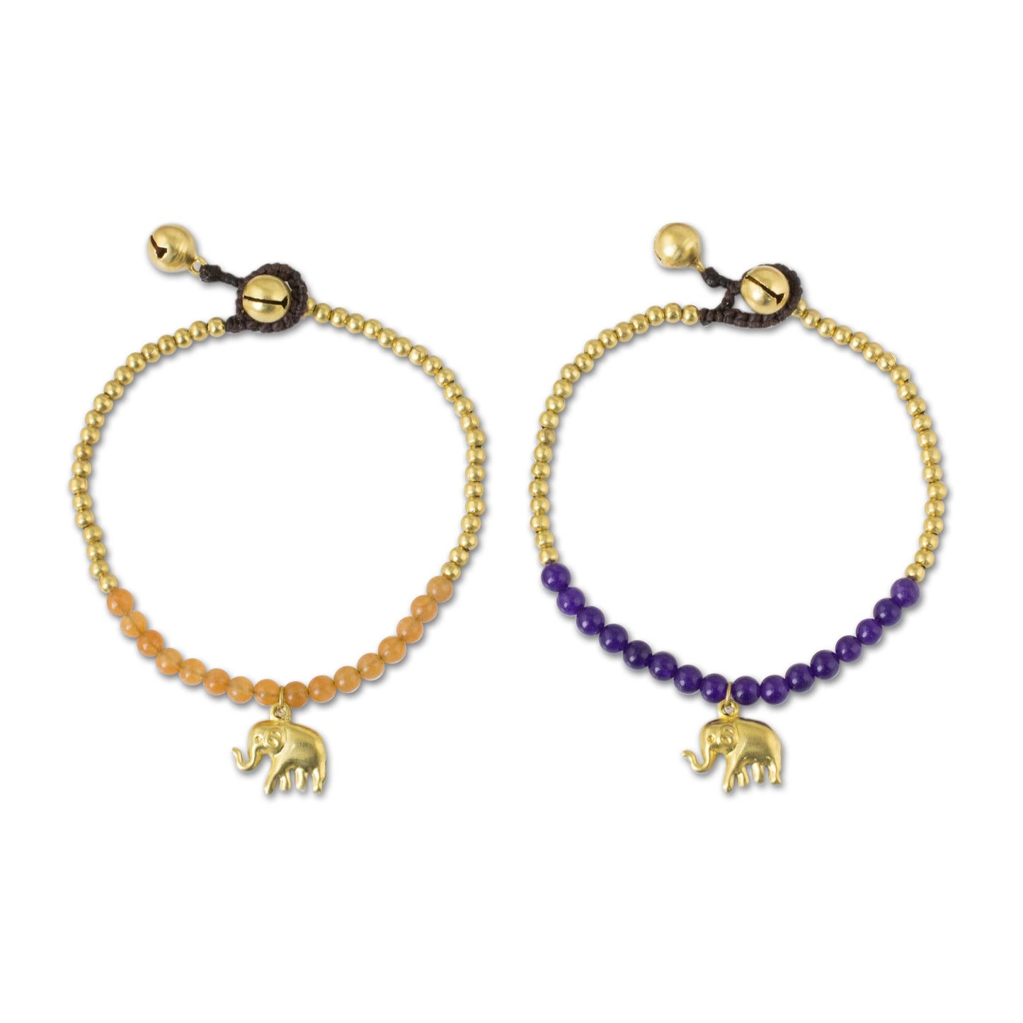 Stylish Elephants Elephant Theme Brass Bracelets with Orange and Violet Gems