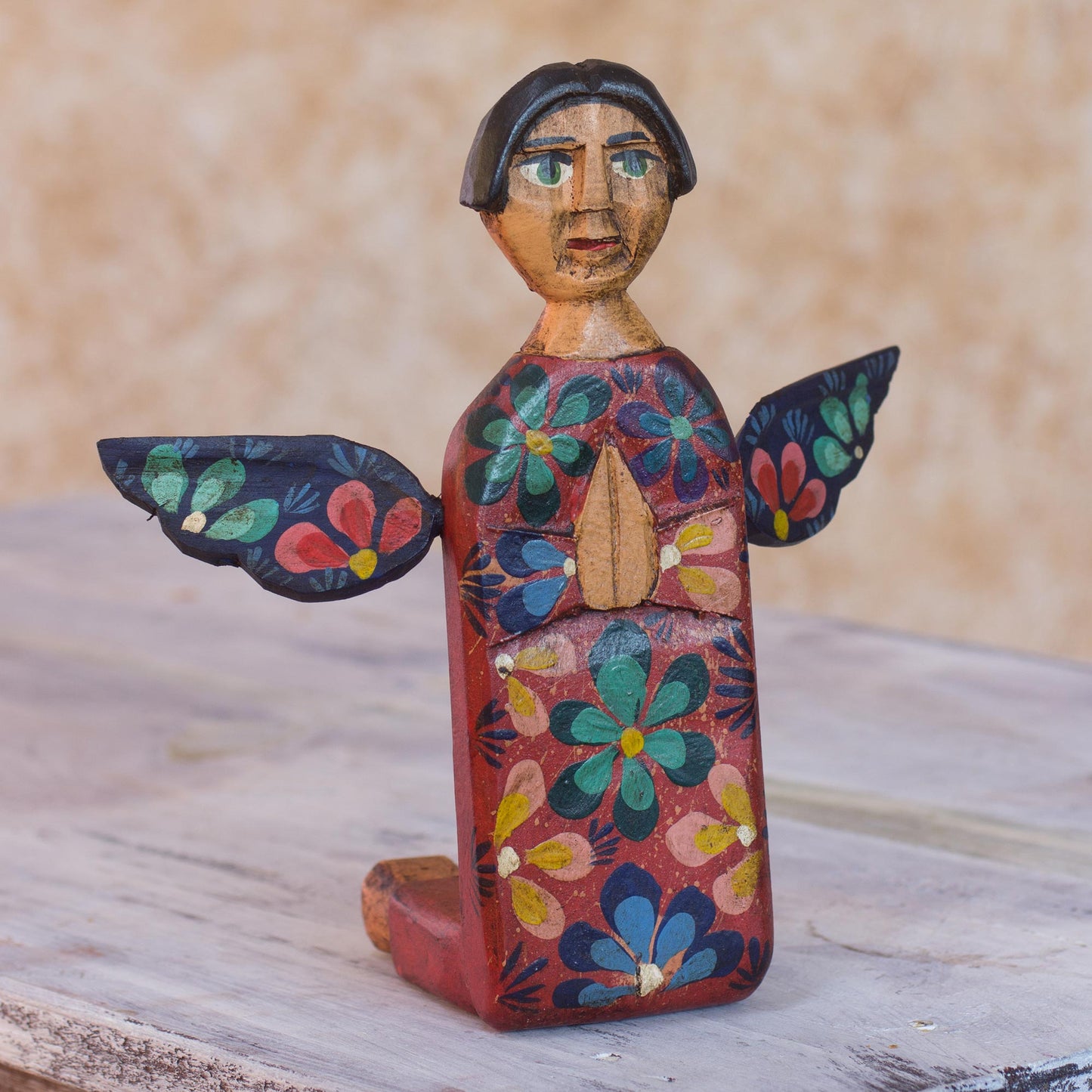 Angel of Vitality II Kneeling Angel Artisan Crafted Wood Sculpture Statuette