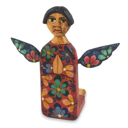 Angel of Vitality II Kneeling Angel Artisan Crafted Wood Sculpture Statuette