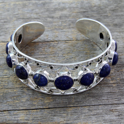 Nostalgia Lapis Lazuli and Sterling Silver Cuff Bracelet from India