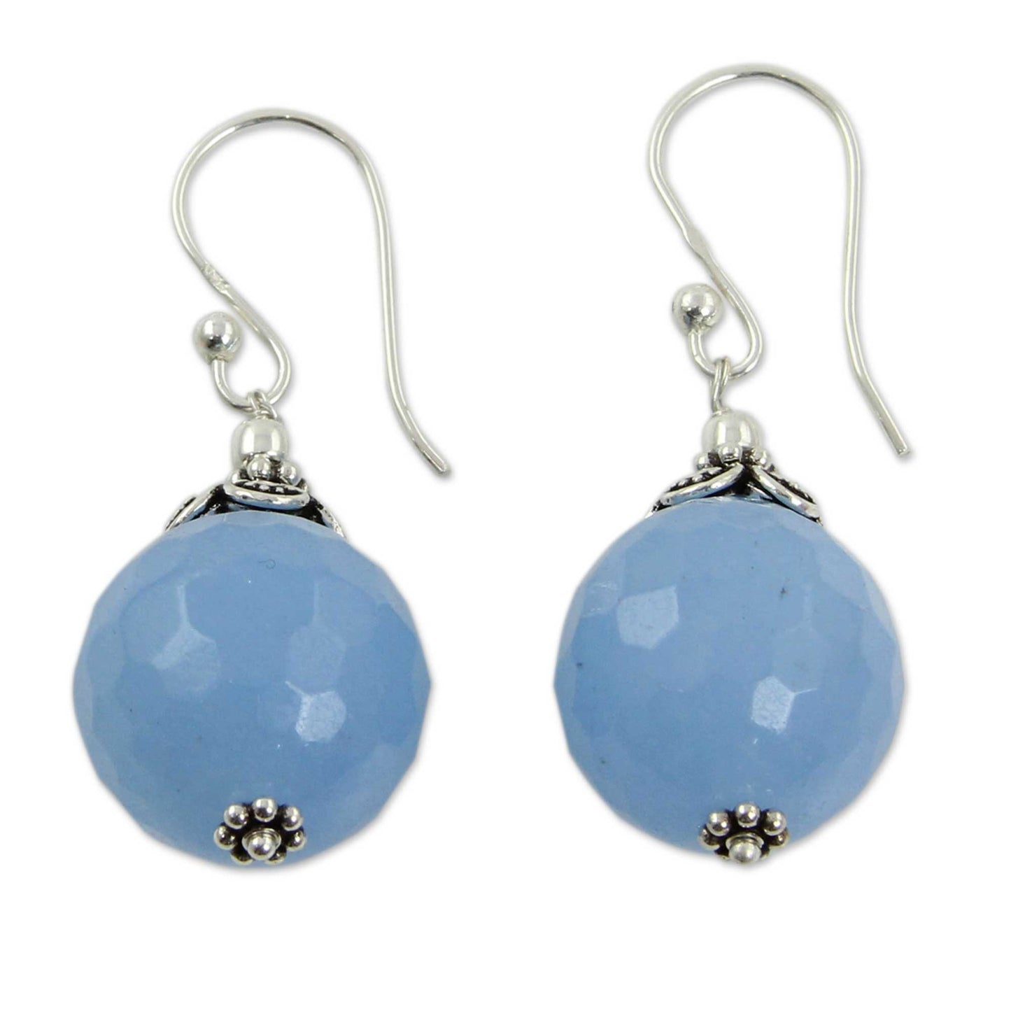 Glorious Blue Artisan Crafted Blue Chalcedony and Sterling Silver Earrings