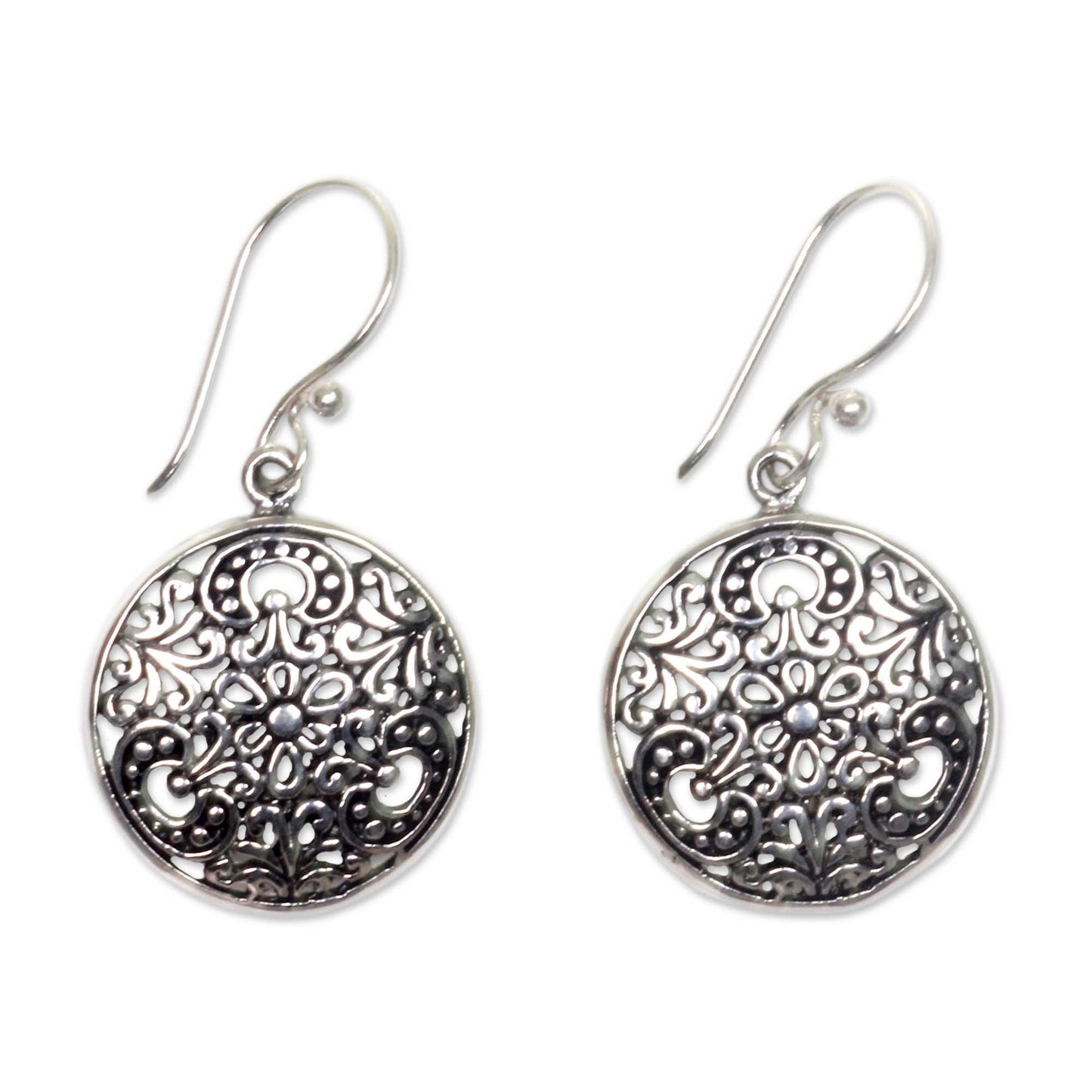 Sacred Moon Balinese Handcrafted Sterling Silver Hook Earrings