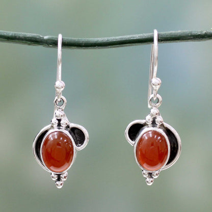 Solar Charm Sterling Silver and Carnelian Dangle Earrings from India