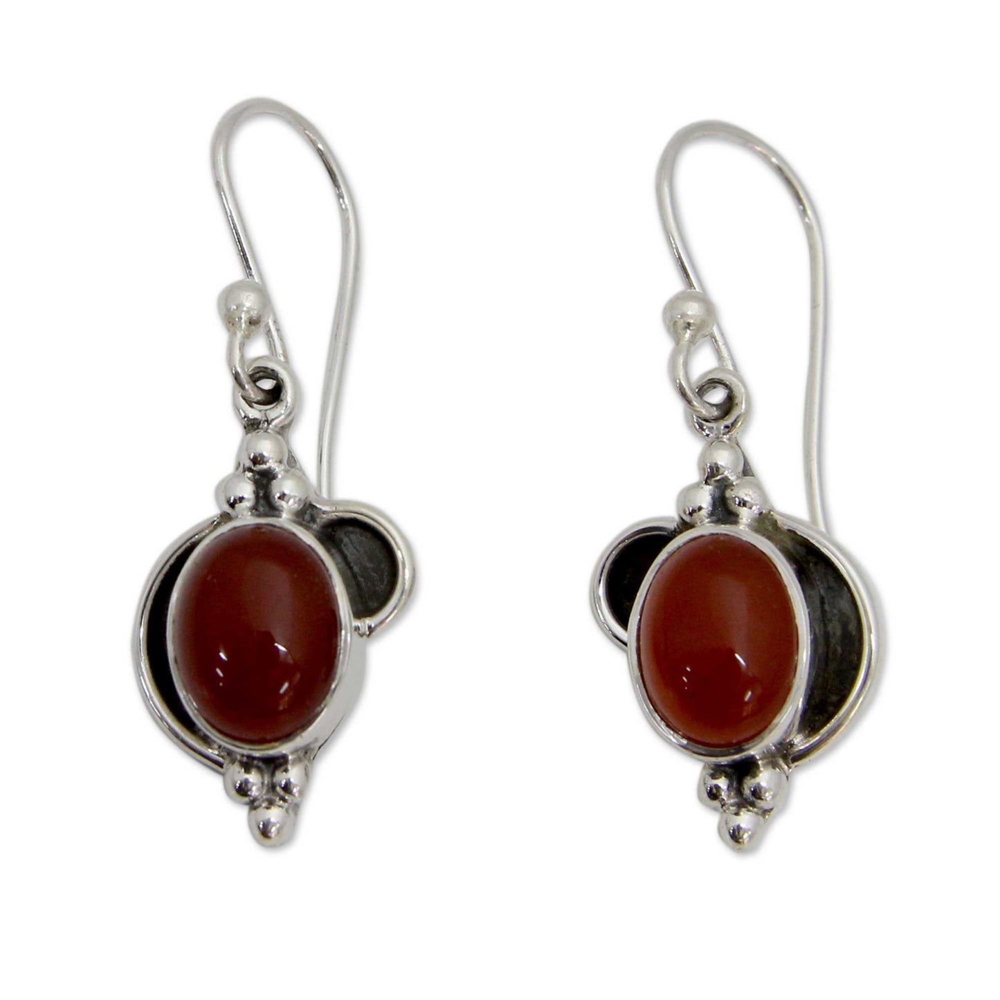 Solar Charm Sterling Silver and Carnelian Dangle Earrings from India