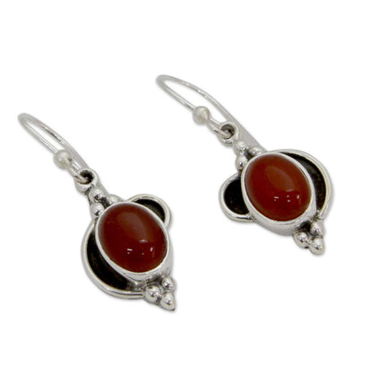 Solar Charm Sterling Silver and Carnelian Dangle Earrings from India