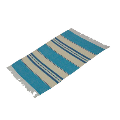 Oaxaca Sky Set of 4 Hand Woven Cotton Blue and Beige Zapotec Placemats