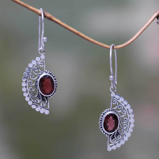 Garnet & Sterling Silver Filigree Earrings