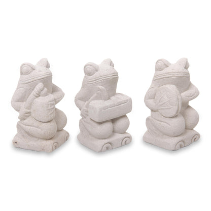 Musical Frogs I Artisan Crafted Limestone Balinese Frog Figurines (Set of 3)