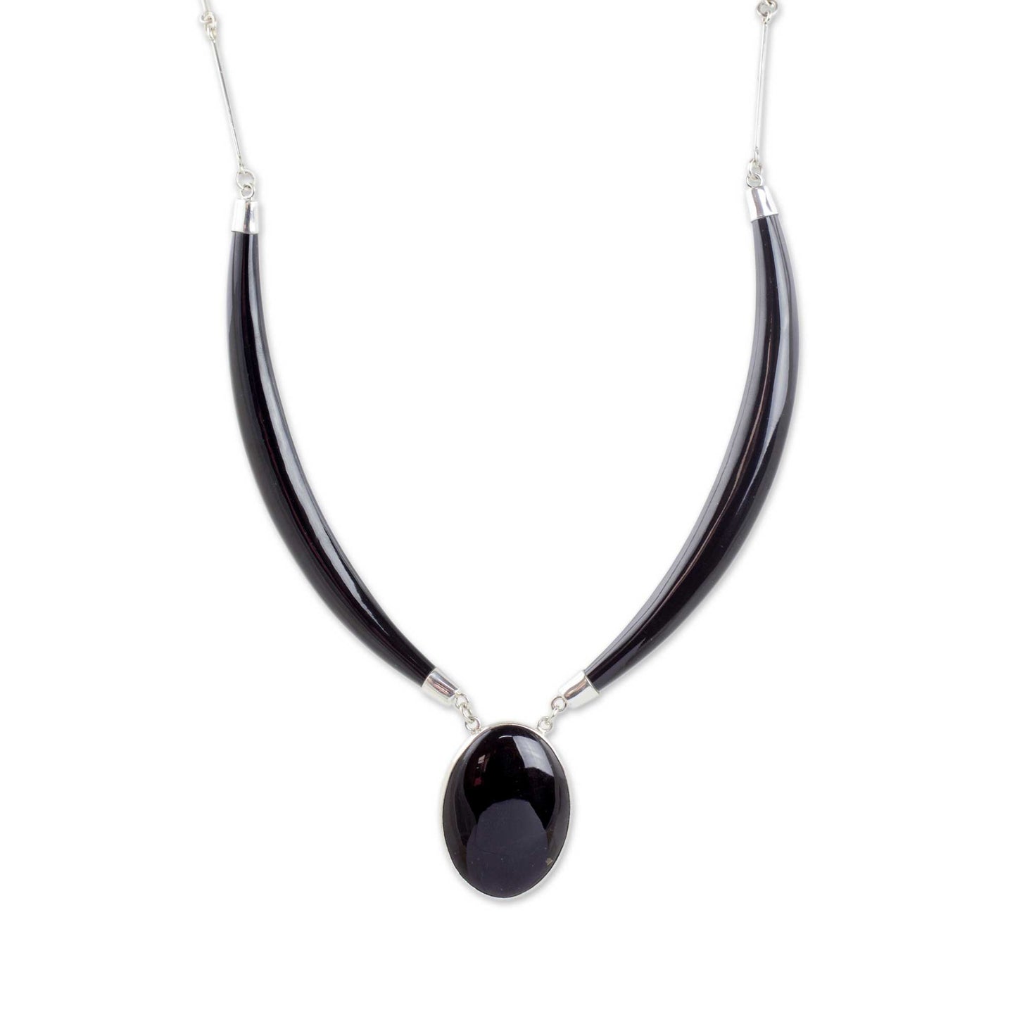 Maya Elegance Black Jade Pendant Necklace with Sterling Silver