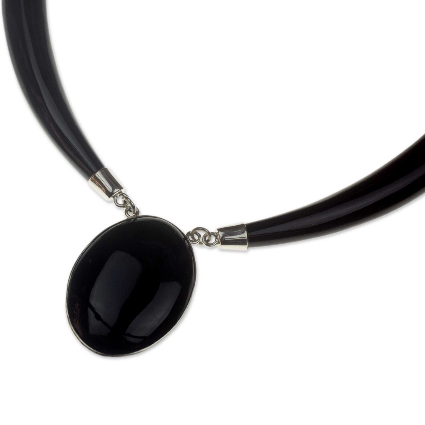 Maya Elegance Black Jade Pendant Necklace with Sterling Silver