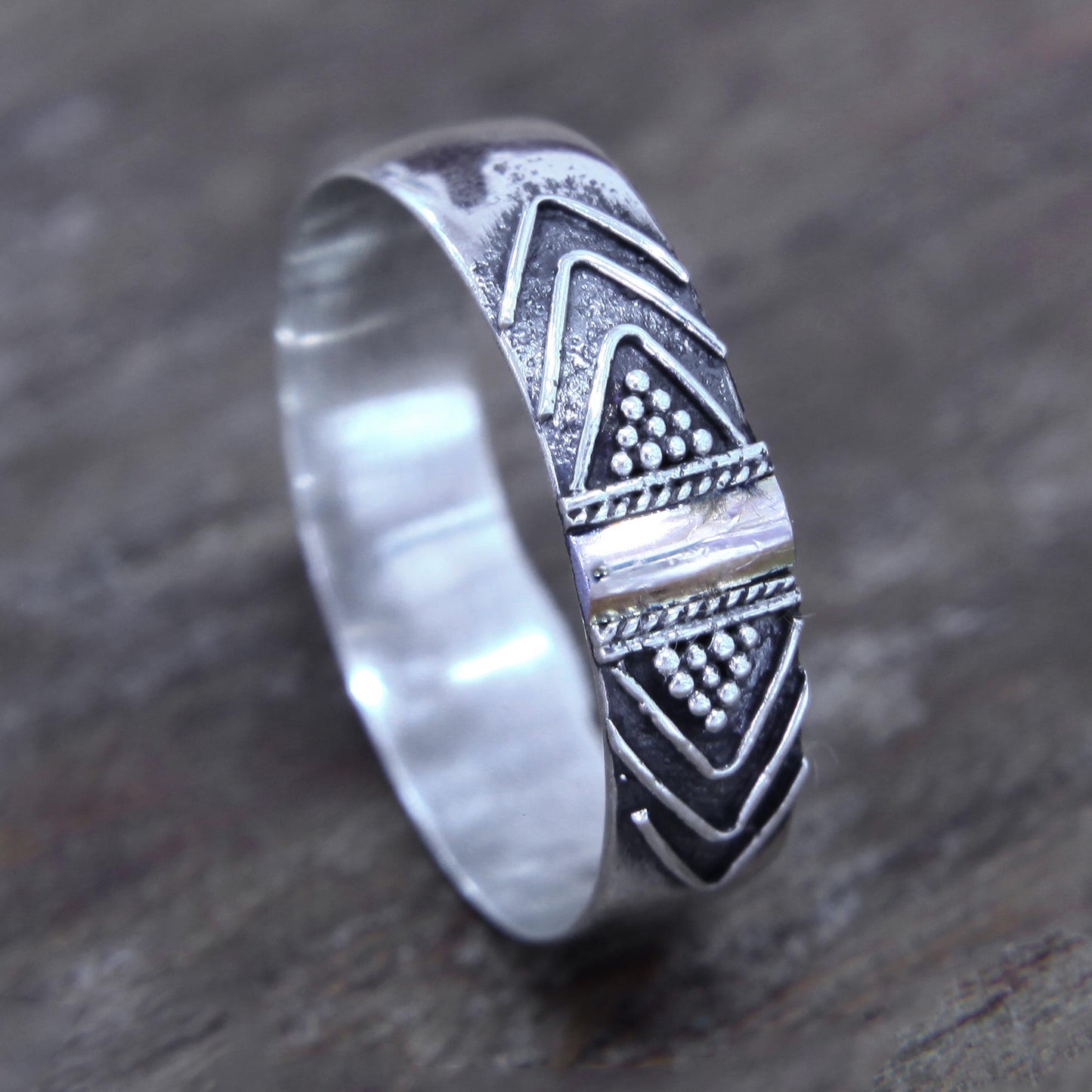 Flow of Time Balinese Silver Band Ring with 18k Gold Accents